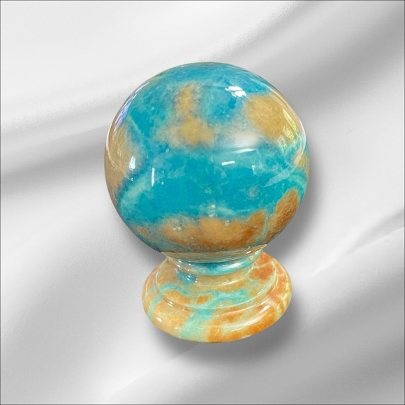 Vintage Ducceschi Hand Carved Alabaster Globe Paperweight MCM Bookend Italy 3.5" - Picture 2 of 10